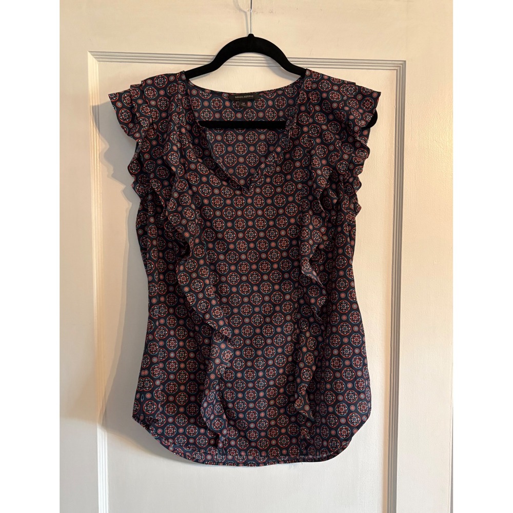 Women's Banana Republic Blue and Orange Sleeveless Blouse Size Medium